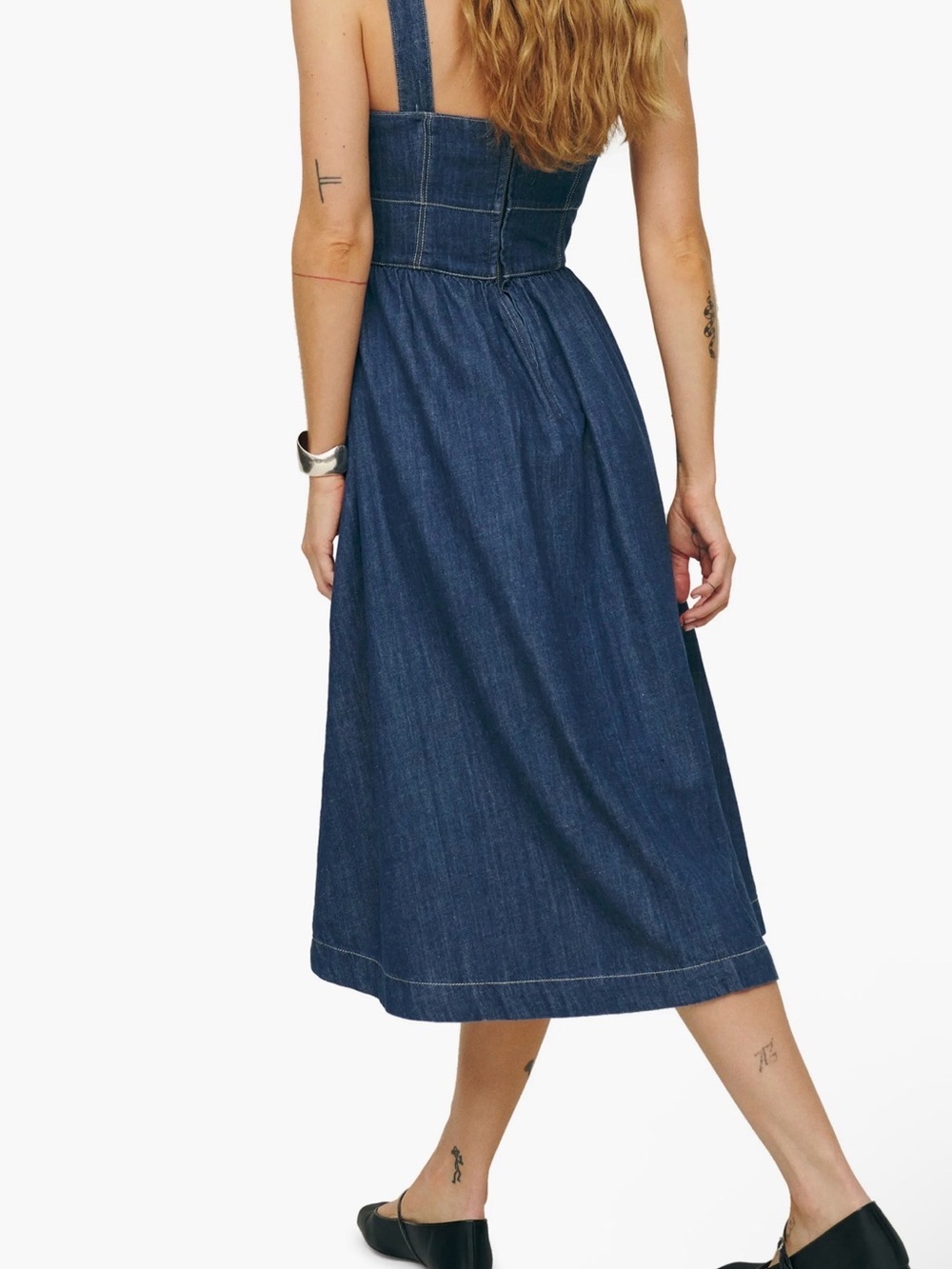 Denim Maxi Dress with Button Front and Pockets - Picture 3 of 13